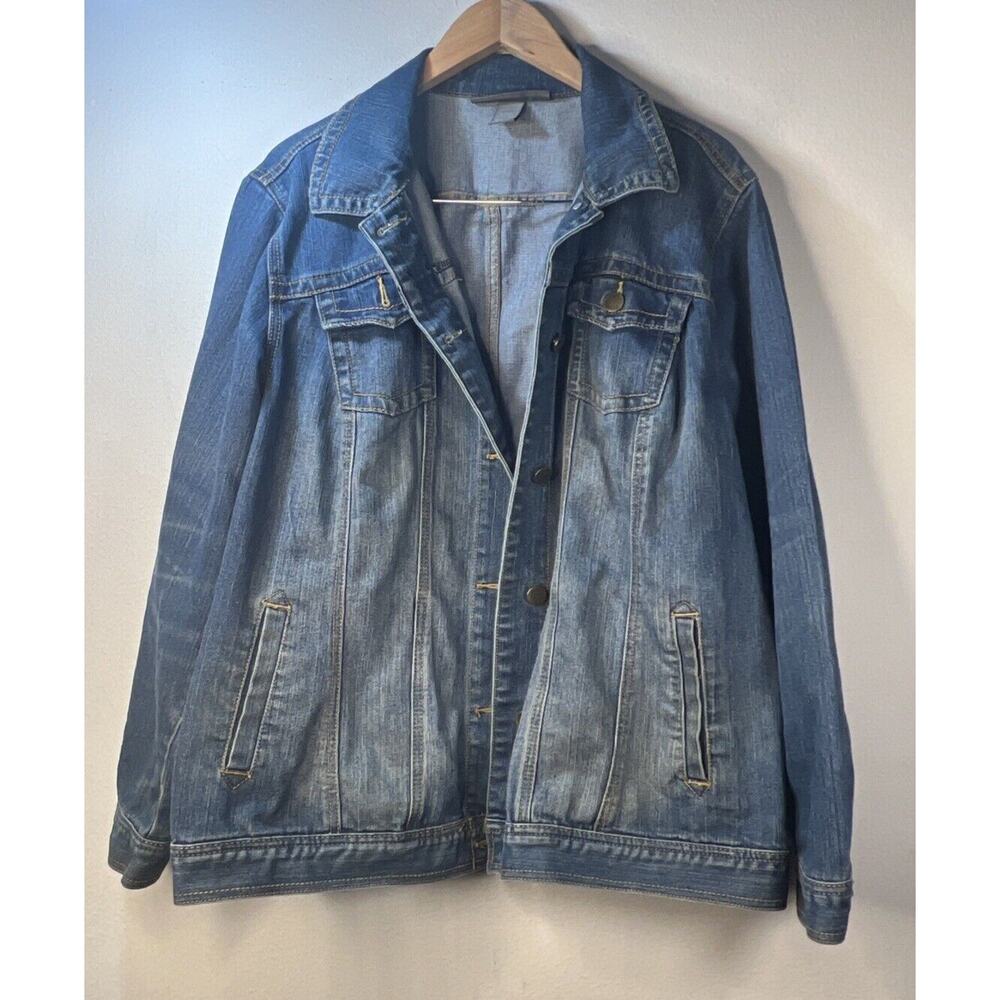 Avenue Denim Blue Jean Jacket Plus Size 22 24 Slight Distressed Medium Wash
